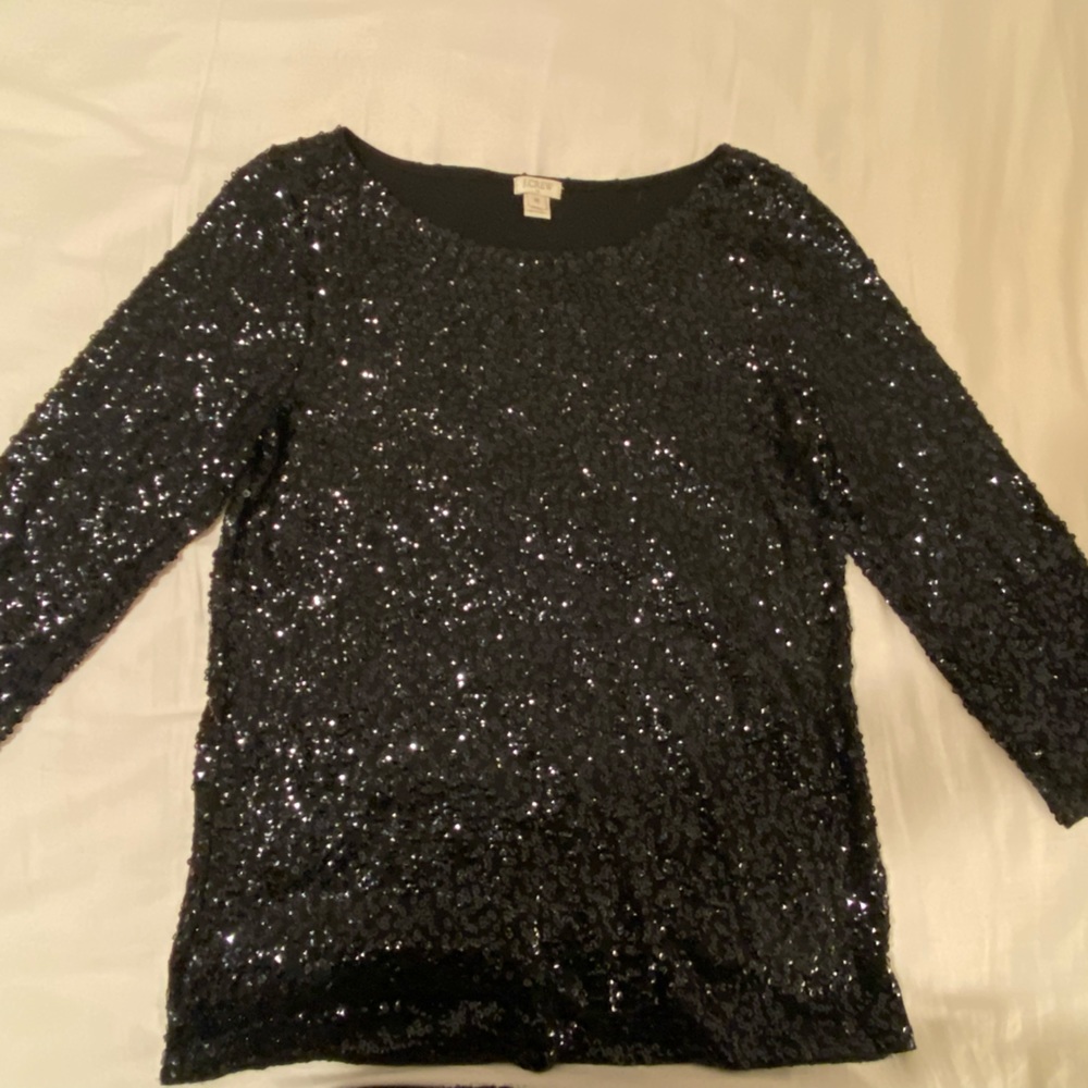 J.Crew Sequin Black top 3-4 sleeve